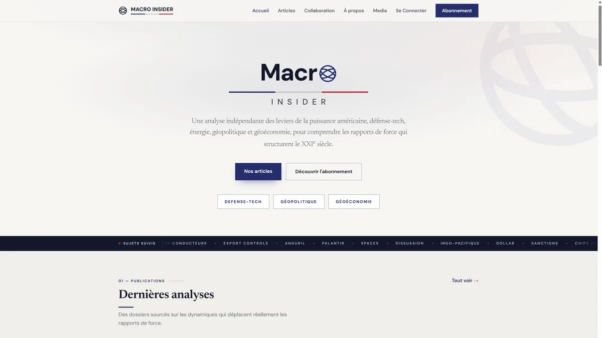 Macro Insider — plateforme d'analyse géopolitique par abonnement