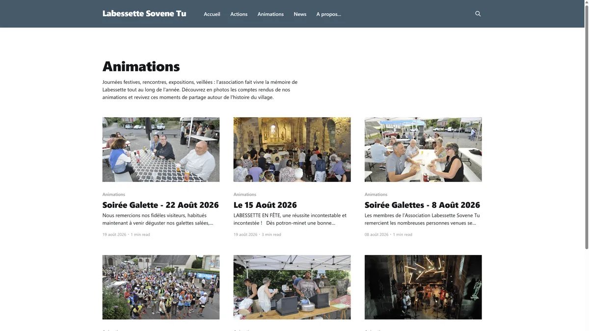 Labessette Sovène Tu — site vitrine et infrastructure pour une association patrimoniale